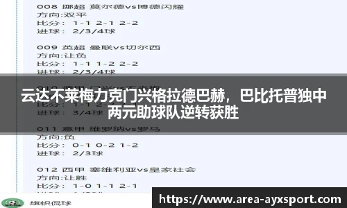 云达不莱梅力克门兴格拉德巴赫，巴比托普独中两元助球队逆转获胜
